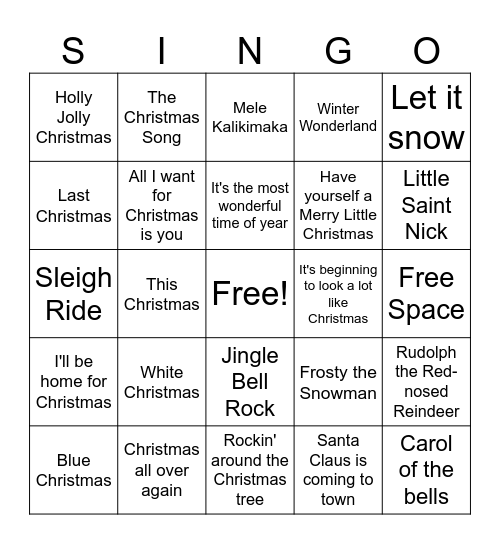Christmas Singo Bingo Card