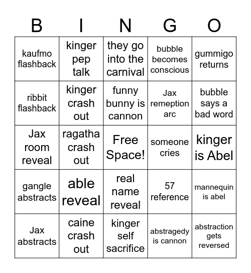 TADC EP 7rib Bingo Card