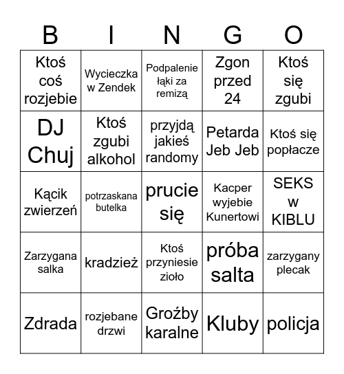 Bingo Sylwester Bingo Card