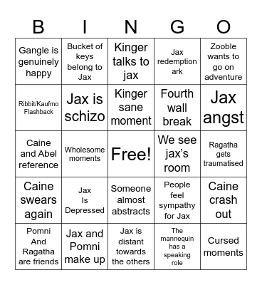 The Amazing Digital Circus episode 7 Bingo Card