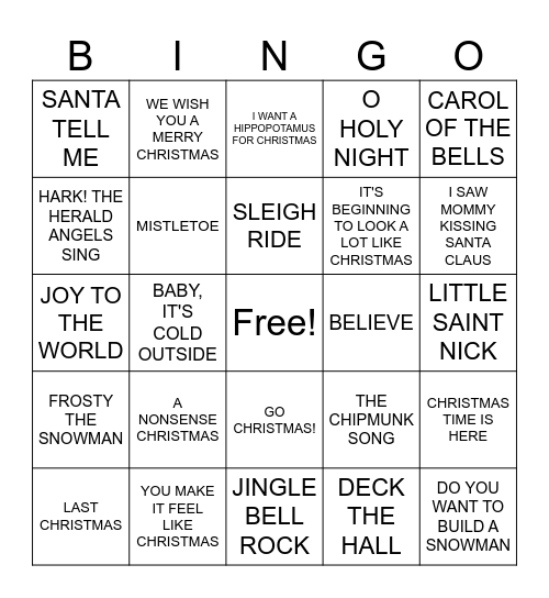 CHRISTMAS SINGO Bingo Card