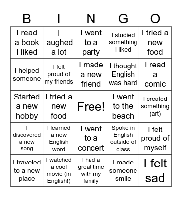 Year in Review Bingo Card