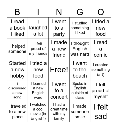 Year in Review Bingo Card