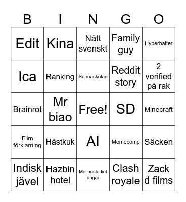Fuckass tiktok bingo Card