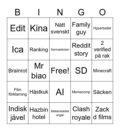 Fuckass tiktok bingo Card