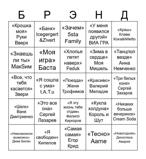 Муз Лото Bingo Card