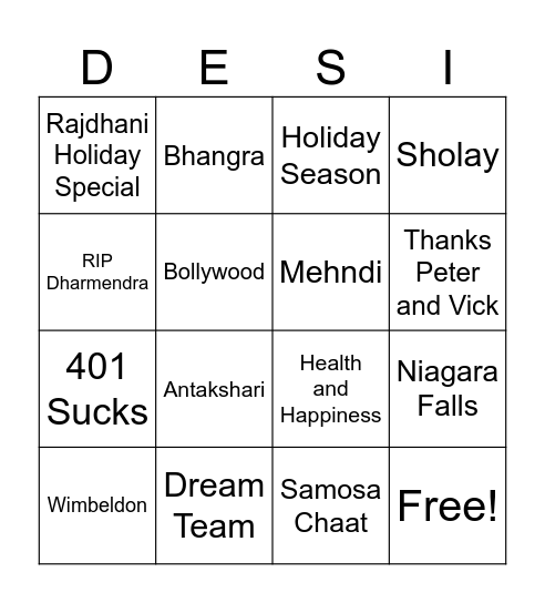 Holiday Party 2025 Bingo Card