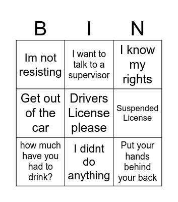 COPS Bingo Card