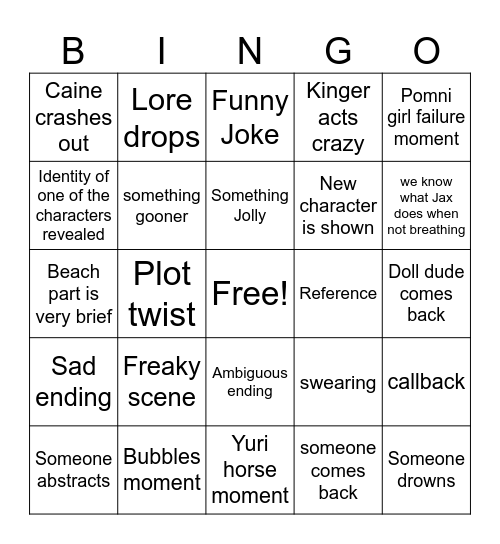 TADC episode 7 Bingo Card