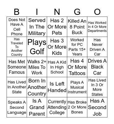 PC Parts BINGO Card