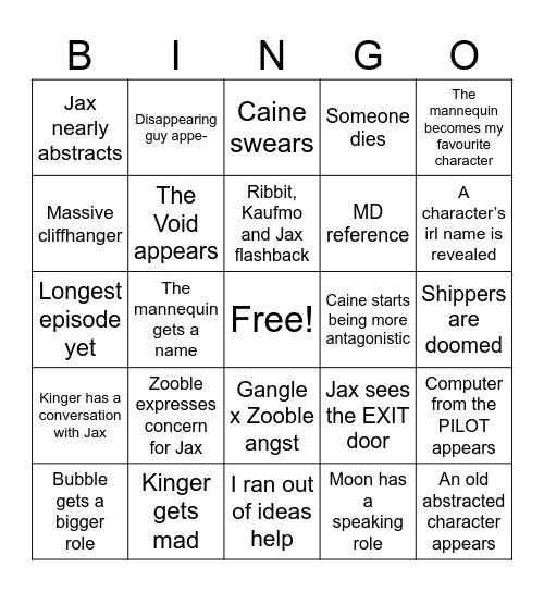 TADC 7 BINGO Card