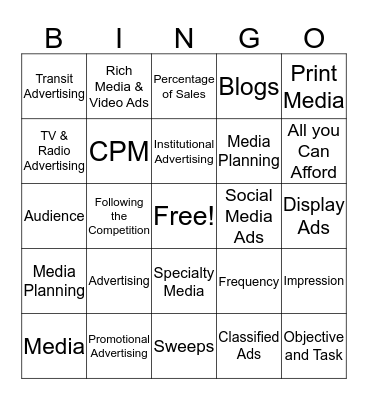 Ch. 19 Advertising Bingo Card