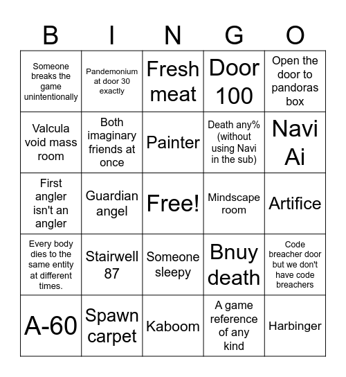 Pressure Bingo Card