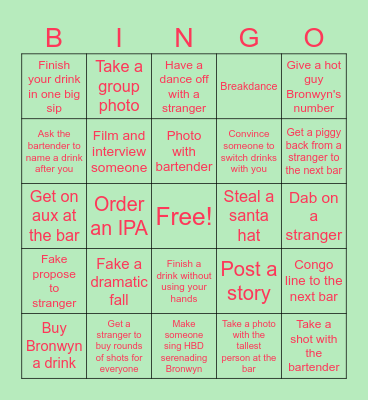 Bronwyn's Brooklyn Birthday Bingo Bar Bounce Bingo Card