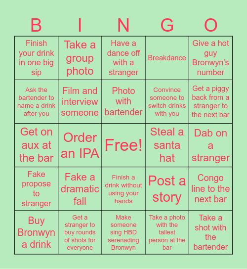 Bronwyn's Brooklyn Birthday Bingo Bar Bounce Bingo Card
