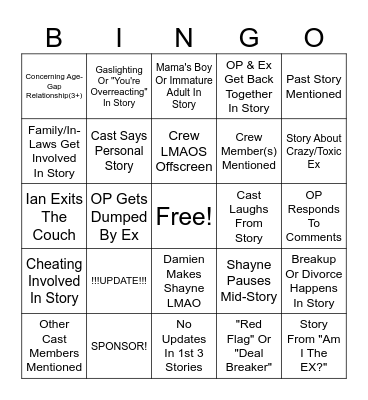 SRRS Bingo Card