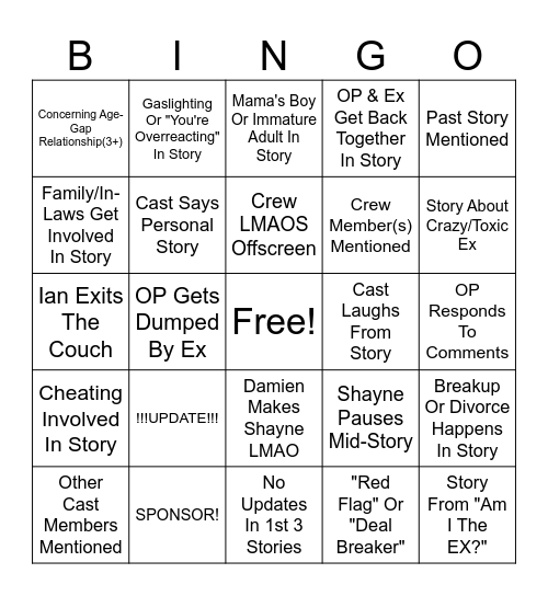 SRRS Bingo Card
