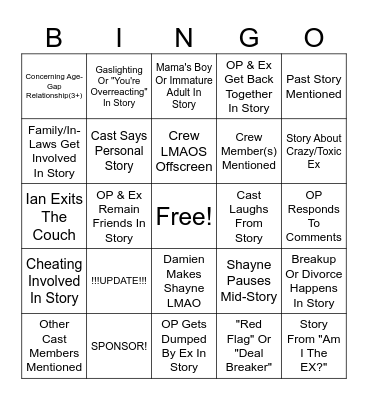 SRRS Bingo Card