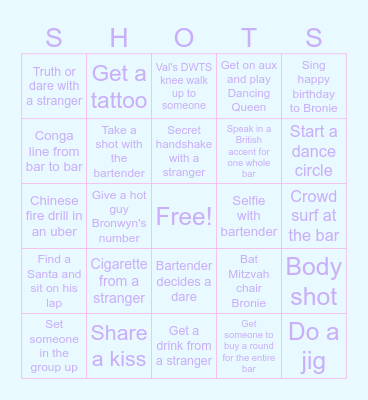 Bronwyn's Brooklyn Bar Birthday Bingo Bar Bounce Bingo Card