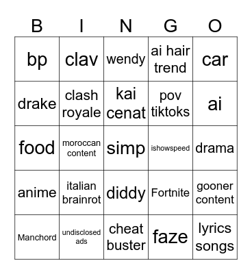 TikTok Bingo Card