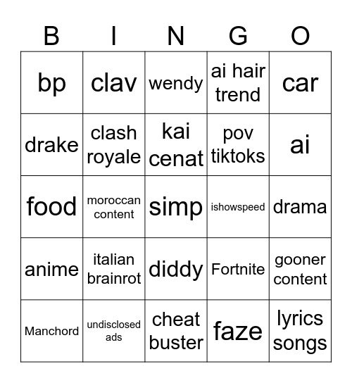 TikTok Bingo Card
