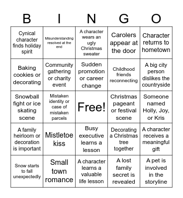 Hallmark Xmas Movie Bingo Card