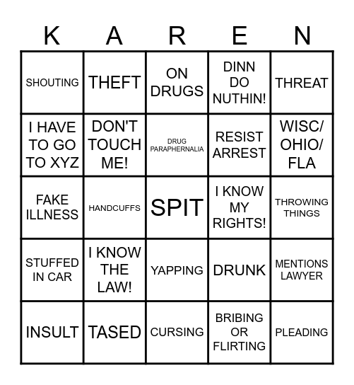 KAREN BINGO Card