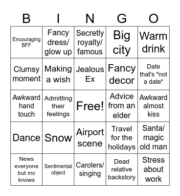 Christmas RomCom Bingo Card