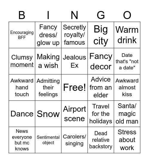 Christmas RomCom Bingo Card