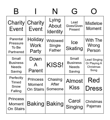 Christmas Rom Com Bingo Card