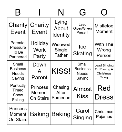 Christmas Rom Com Bingo Card