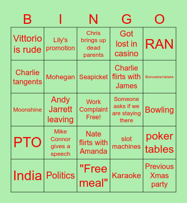 Xmas Party Bingo Card