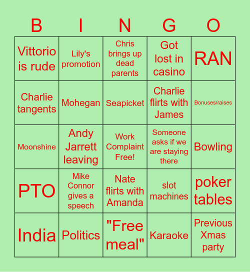 Xmas Party Bingo Card
