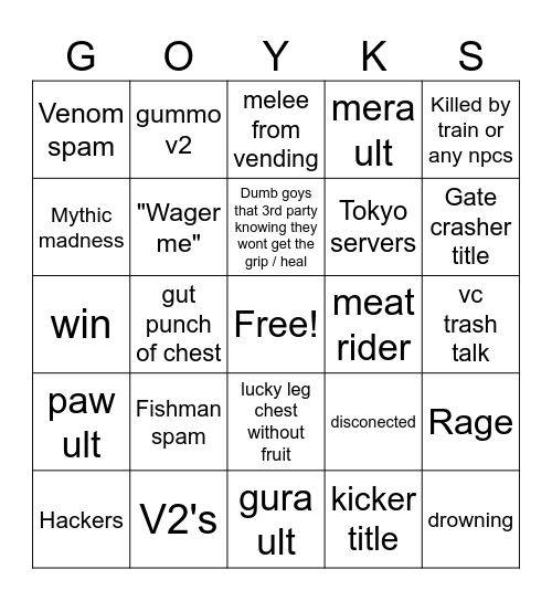 GPO Bingo Card