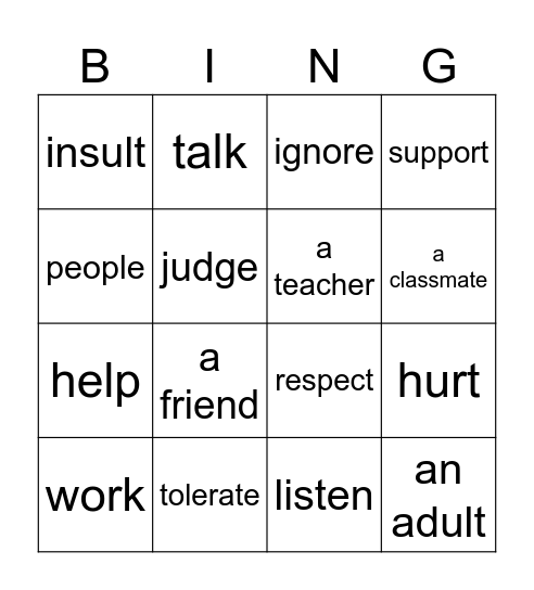 VOCABULARY VIOLENCE Bingo Card