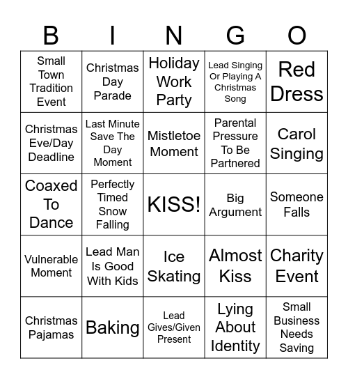 Christmas Rom Com Bingo Card