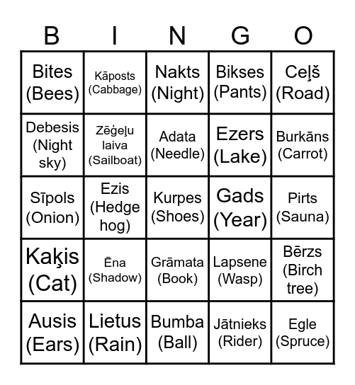 Latviešu tautas mīklas Bingo Card