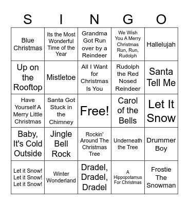 Holiday SINGO Bingo Card