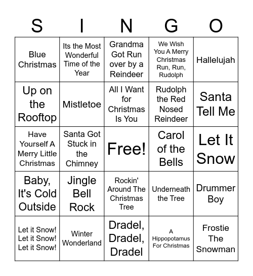 Holiday SINGO Bingo Card
