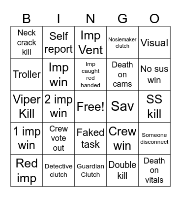 Among us Bingo Card