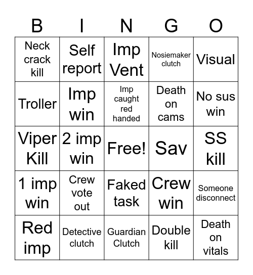 Among us Bingo Card