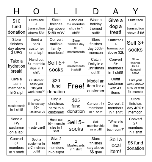 REI 117 Holiday Bingo Bonanza Bingo Card