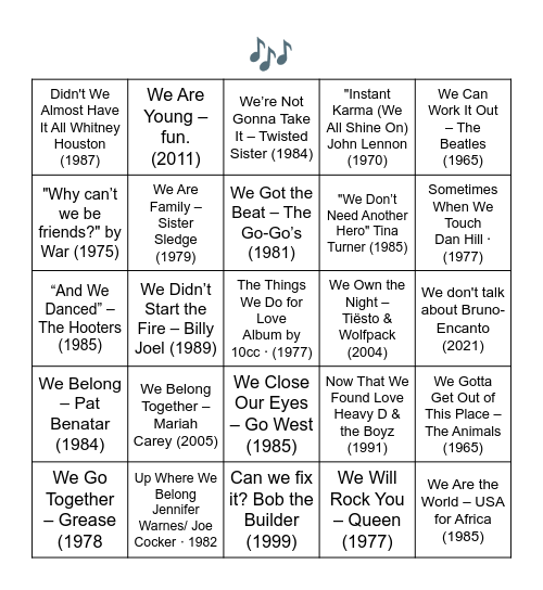 "WE" IN THE TITLE Bingo Card