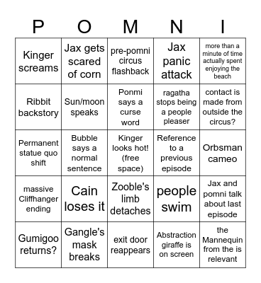 Amazing digital circus: Beach episode Bingo Card