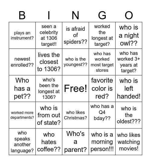 Target Bingo Card