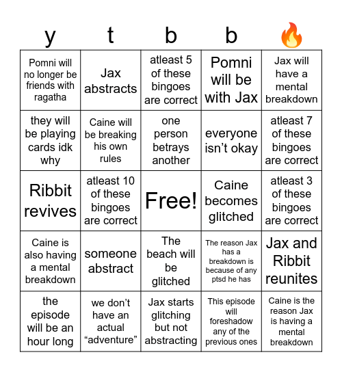 ayyyy tadc 7 came out Bingo Card
