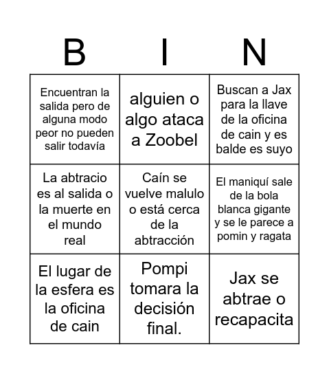 ¡Digital Circus Bingo! Bingo Card