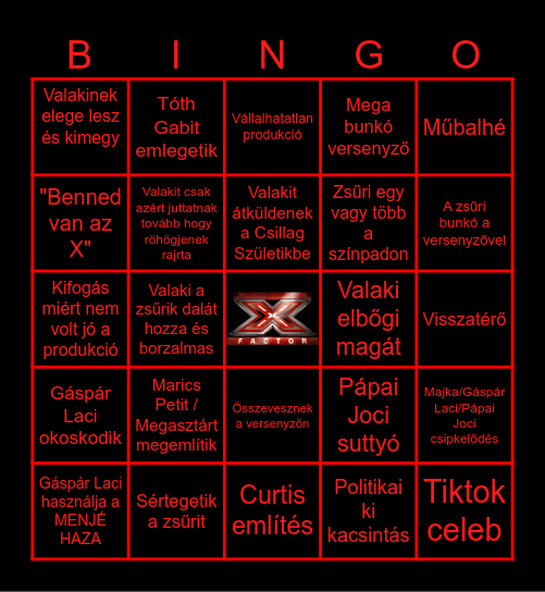X-Faktor Bingo Card