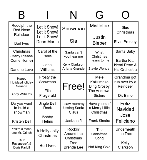 Christmas Beats Bingo Card