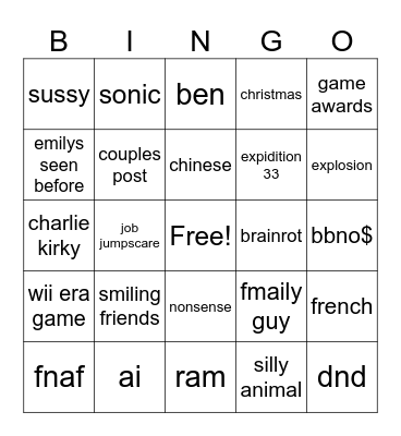 sus Bingo Card